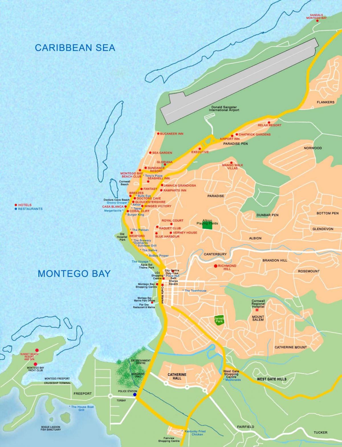 मोंटेगो बे, जमैका मानचित्र पर