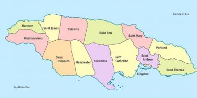 एक नक्शे के साथ जमैका के पारिशों और राजधानियों